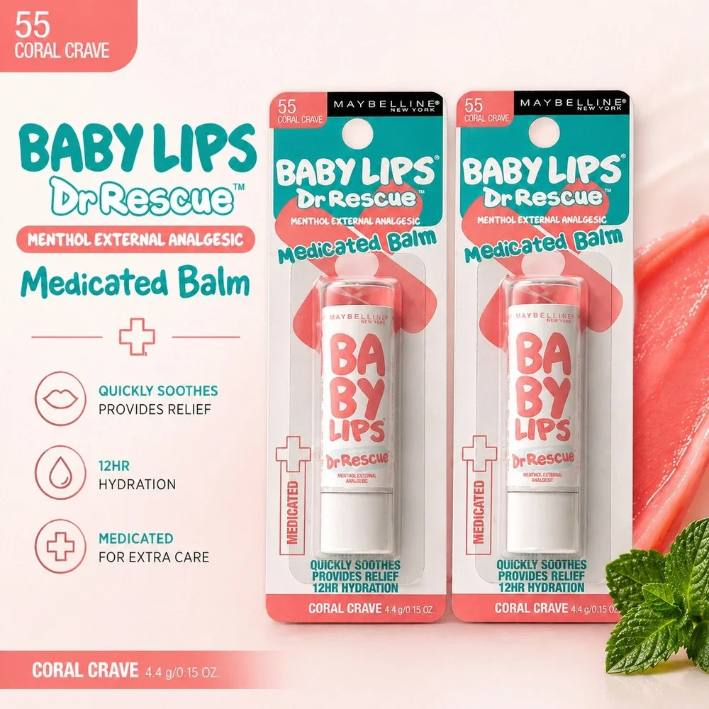 Maybelline Baby Lips Dr Rescue Medicated Balm 55 Coral Crave‎ 2 Pack 0.15oz Each